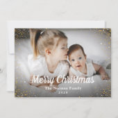 Winter Blue Gold Glitter Merry kerstfoto Feestdagenkaart (Voorkant)