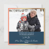 Winter Blue Gold Kerstversiering 2 Foto Feestdagenkaart (Achterkant)