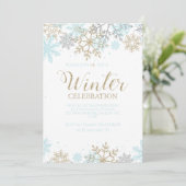 Winter Blue Gold Silver Snowflakes Birthday Kaart (Staand voorkant)