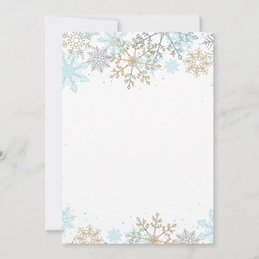 Winter Blue Gold Silver Snowflakes Birthday Kaart (Achterkant)