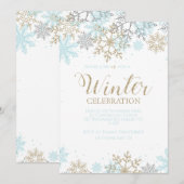 Winter Blue Gold Silver Snowflakes Birthday Kaart (Voorkant / Achterkant)