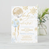 Winter Blue & Gold Snowflake Baby shower Kaart (Staand voorkant)