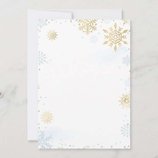 Winter Blue & Gold Snowflake Baby shower Kaart (Achterkant)