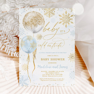 Winter Blue & Gold Snowflake Baby shower Kaart