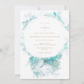 Winter Blue Green Flowers Boho Wedding Invitation Kaart (Voorkant)