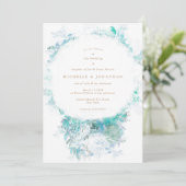 Winter Blue Green Flowers Boho Wedding Invitation Kaart (Staand voorkant)