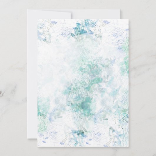 Winter Blue Green Flowers Boho Wedding Invitation Kaart (Achterkant)