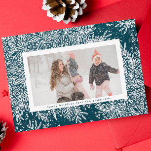 Winter Blue & Icy White Kerstmis Botanicals Foto Feestdagenkaart