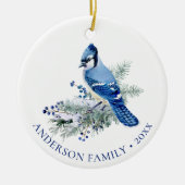 Winter Blue Jay Family Photo Christmas  Keramisch Ornament (Voorkant)