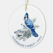 Winter Blue Jay Family Photo Christmas  Keramisch Ornament (Links)