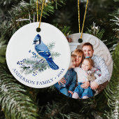 Winter Blue Jay Family Photo Christmas  Keramisch Ornament