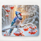 Winter Blue Jay zingt op Berry Tree Muismat (Voorkant)