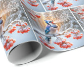 Winter Blue Jay zingt op een bessen boom Cadeaupapier (Rol Hoek)