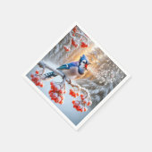 Winter Blue Jay zingt op een rode bessen boom Servet (Hoek)