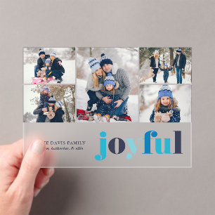 Winter Blue "Joyful" Galerij van 5 Foto's Kerstmis Acryl Uitnodigingen