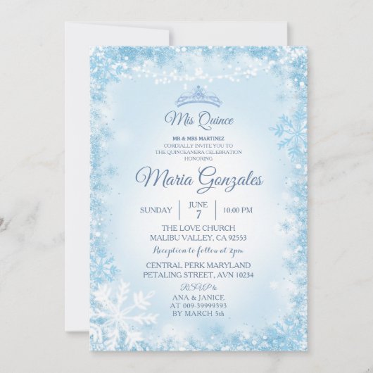 Winter Blue Kerstmis Mis Quince Celebration Kaart (Voorkant)