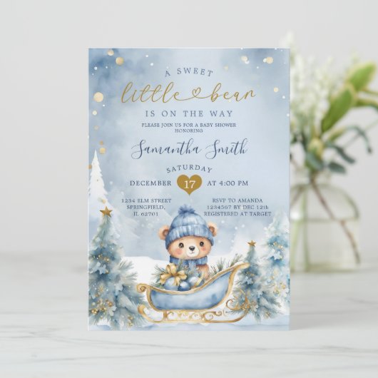 Winter Blue Little Beer op de weg Baby shower Kaart (Staand voorkant)