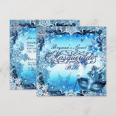 Winter Blue Masquerade Mask & Snowflakes Elegant Kaart (Voorkant / Achterkant)