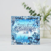 Winter Blue Masquerade Mask & Snowflakes Elegant Kaart (Staand voorkant)