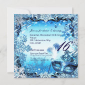 Winter Blue Masquerade Mask & Snowflakes Elegant Kaart (Achterkant)