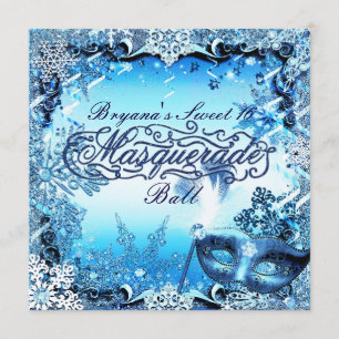 Winter Blue Masquerade Mask & Snowflakes Elegant Kaart
