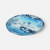 Winter Blue Masquerade Mask & Snowflakes Elegant Papieren Bordje (Gekanteld)