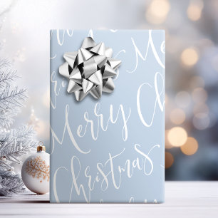 Winter Blue Merry kerstkalligraphy Holiday Cadeaupapier