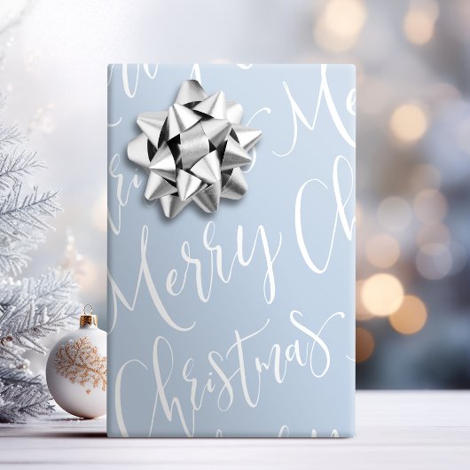 Winter Blue Merry kerstkalligraphy Holiday Cadeaupapier