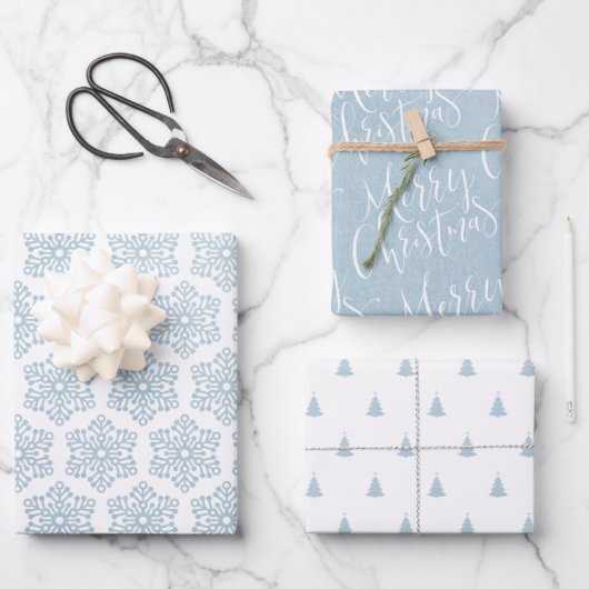 Winter Blue Merry kerstmis snowflakes kerst Inpakpapier Vel (Voorkant)