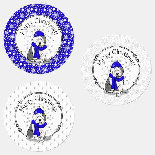 Winter Blue Old English Sheepdog Dog (grijs 1) Cut Labels (Groep)