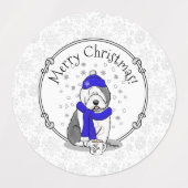 Winter Blue Old English Sheepdog Dog (grijs 1) Cut Labels (Design 2)