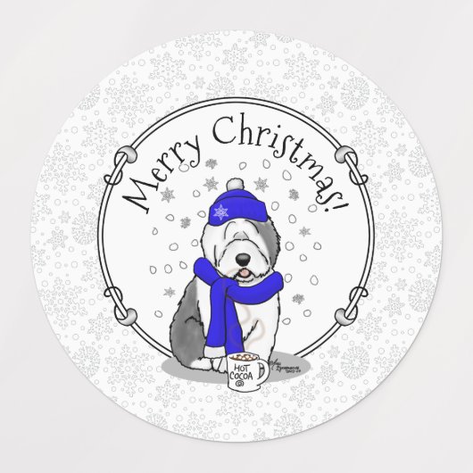 Winter Blue Old English Sheepdog Dog (grijs 1) Cut Labels (Design 2)