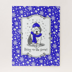 Winter Blue Old English Sheepdog Dog (grijs 1) Cut Legpuzzel
