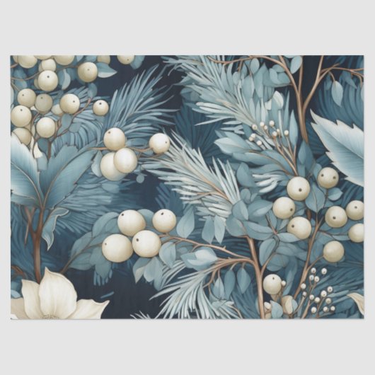 Winter Blue Pastel  Geïnspireerd Bloemen Tissuepapier (Voorkant)