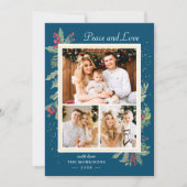 Winter Blue Peace and Love Holly Berries 3 Foto Feestdagenkaart (Voorkant)