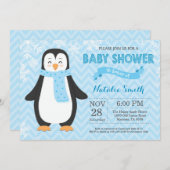 Winter Blue Penguin Boy Baby shower Kaart (Voorkant / Achterkant)