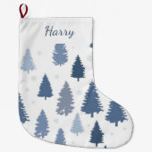 Winter Blue Pine Trens Pattern Aangepast Grote Kerstsok (Voorkant)