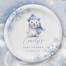 Winter Blue Polar Bear Paper Plates Papieren Bordje