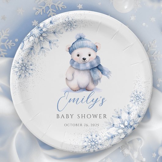 Winter Blue Polar Bear Paper Plates Papieren Bordje