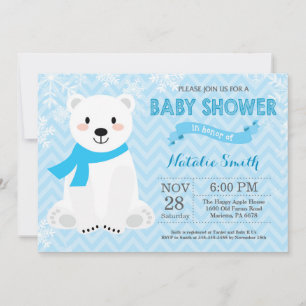 Winter Blue Polar Beer Boy Baby shower Uitnodiging