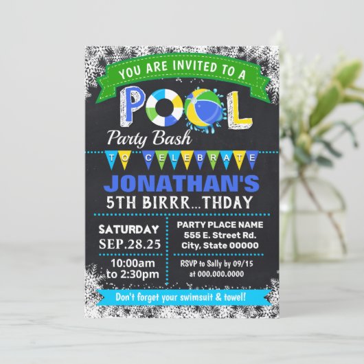 Winter Blue Pool verjaardagsfeest bash Kaart (Staand voorkant)