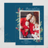 Winter Blue Red Holly Berries kerstfoto Feestdagenkaart (Voorkant / Achterkant)