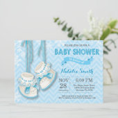 Winter Blue Shoes Boy Baby shower Invitation Kaart (Staand voorkant)