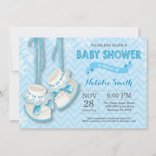 Winter Blue Shoes Boy Baby shower Invitation Kaart