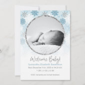 Winter Blue & Silver Snowflake Baby Birth Announce Aankondiging (Voorkant)