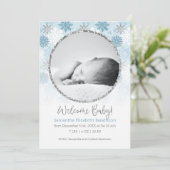 Winter Blue & Silver Snowflake Baby Birth Announce Aankondiging (Staand voorkant)