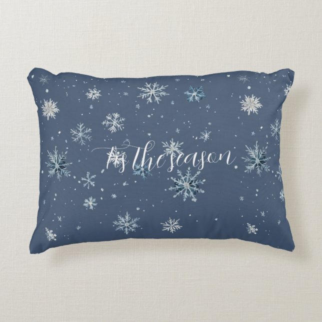 Winter Blue Silver Snowflakes Christmas Accent Kussen (Voorkant)