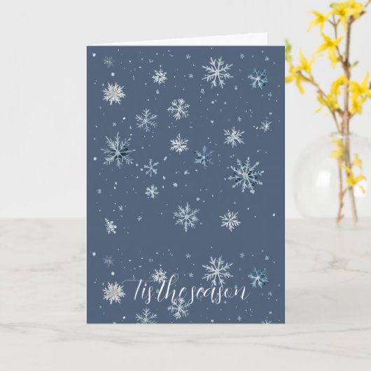 Winter Blue Silver Snowflakes Christmas Kaart (Gele Bloem)