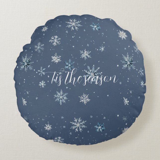 Winter Blue Silver Snowflakes Christmas Rond Kussen (Voorkant)