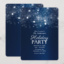 Winter Blue Silver Sparkling Lights Holiday Party Kaart